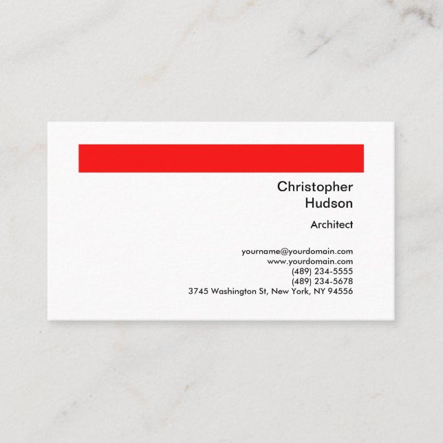 Carte De Visite Professional Red White Simple Plain Architect (Devant)