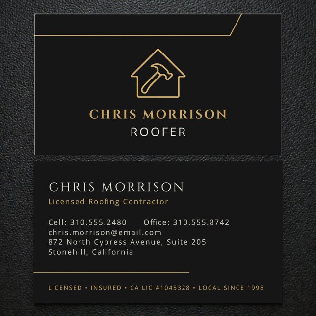 Carte De Visite Professional Roofing Roofer Construction Black (Créateur téléchargé)