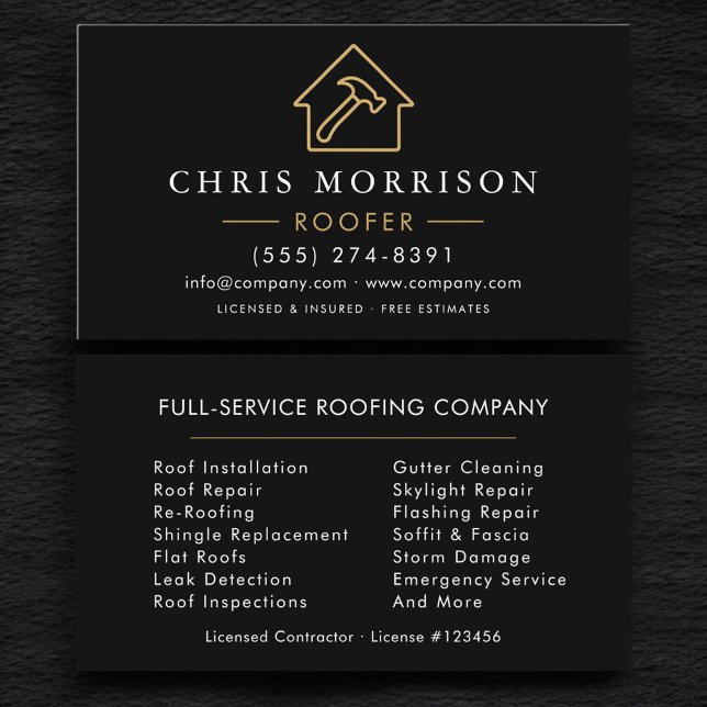 Carte De Visite Professional Roofing Services Roofer (Créateur téléchargé)