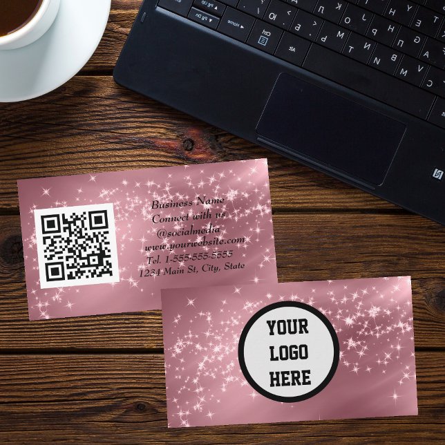 Carte De Visite Professional Rose Social media QR Code Scannable (Créateur téléchargé)