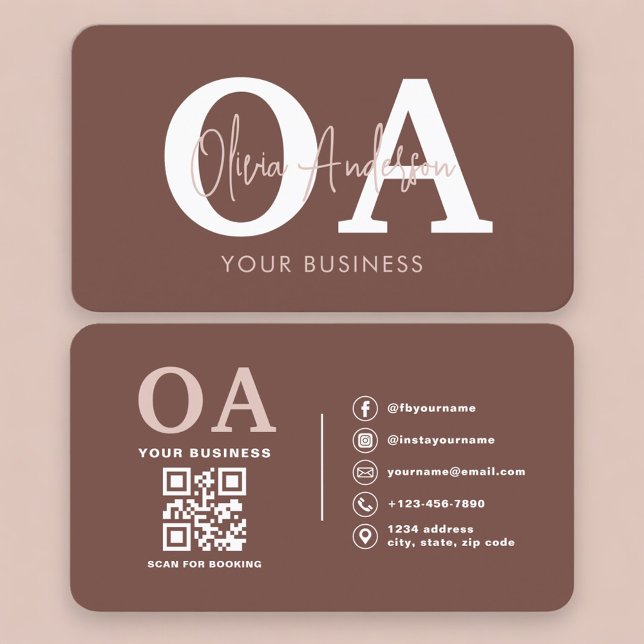 Carte De Visite Professional Terracotta QR Code Monogram (Créateur téléchargé)