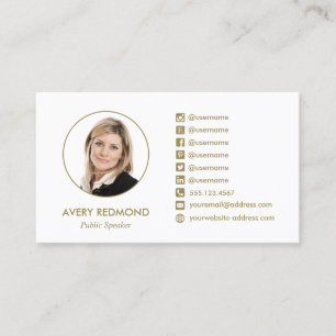 Carte De Visite Professionnel Ajouter Photo Gold Social Media Icôn