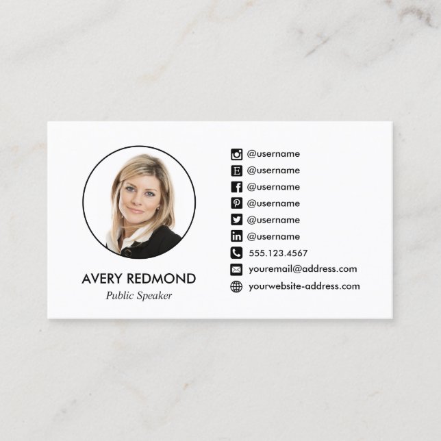Carte De Visite Professionnel Ajoutez Votre Photo Sociales Icônes  (Devant)