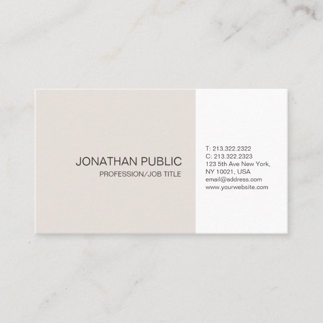 Carte De Visite Professionnel Beige Blanc Élégant Plaine Artistiqu (Devant)