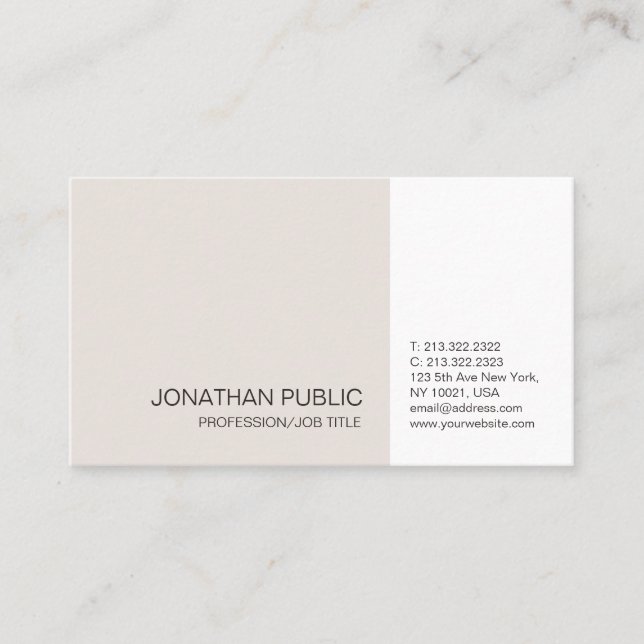 Carte De Visite Professionnel Beige Blanc Élégant Plaine Artistiqu (Devant)