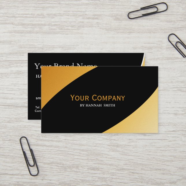 Carte De Visite Professionnel Black Gold Metal Moderne Élégant (Devant/Arrière en situation)