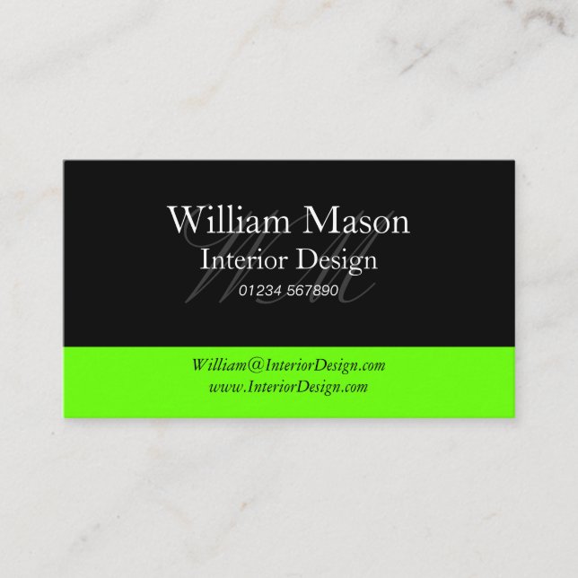 Carte de visite professionnel Black & Lime Green (Devant)