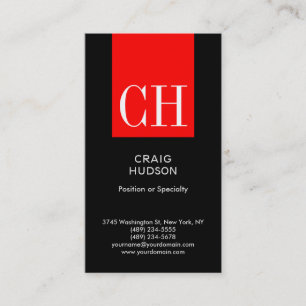 Carte de visite professionnel Black Red Monogram