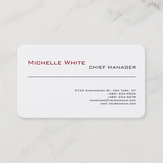 Carte De Visite Professionnel Blanc Simple Plat Moderne Minimalist (Devant)