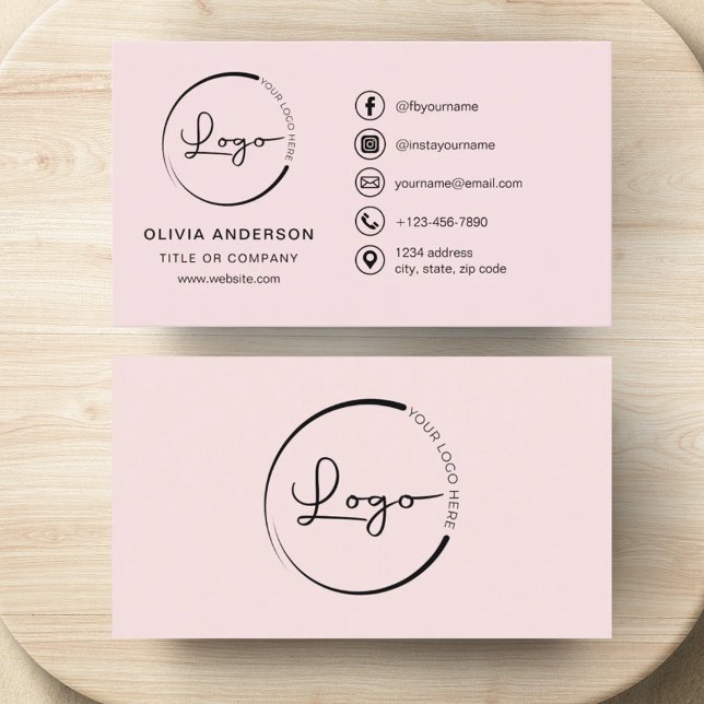 Carte De Visite Professionnel Blush Pink Business Logo Médias soci (Créateur téléchargé)