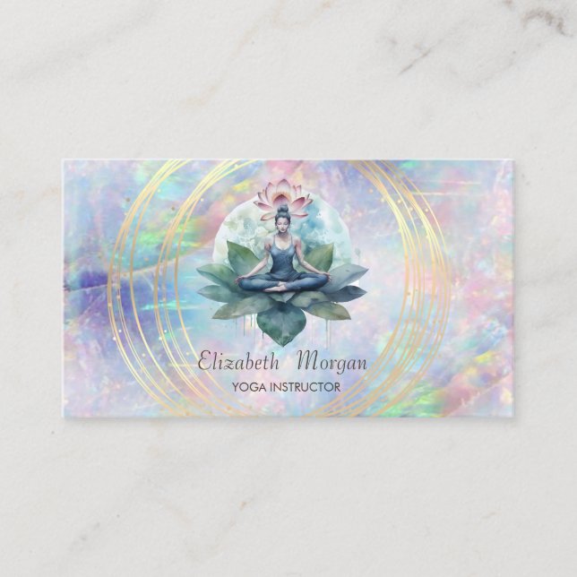 Carte De Visite Professionnel, Cercles d'or Lotus Girl Opal (Devant)
