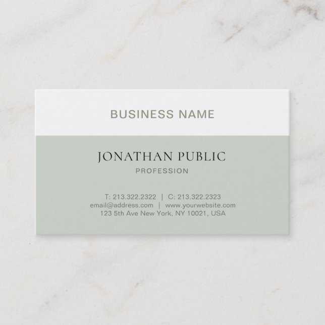 Carte De Visite Professionnel Chic Design Simple Beige Vert Blanc (Devant)