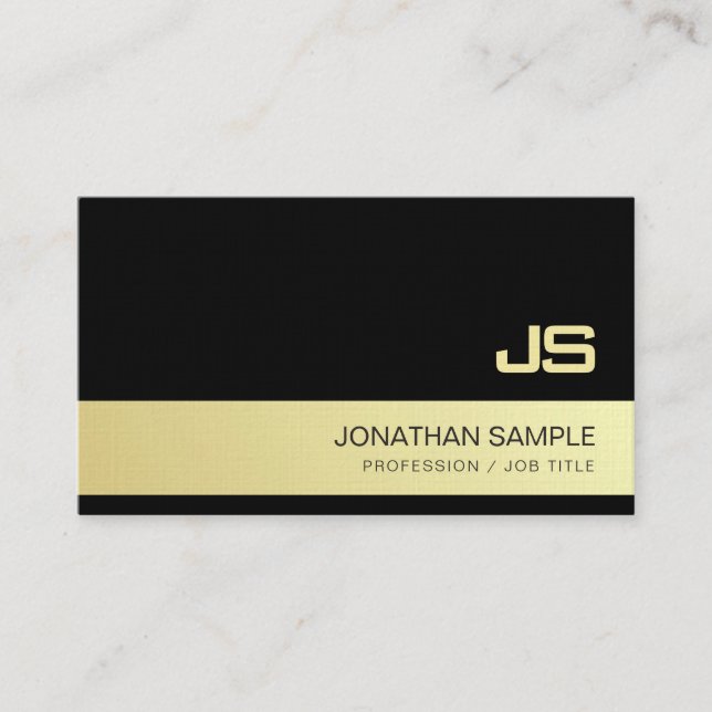 Carte De Visite Professionnel Chic Monogram Black Gold Design Luxe (Devant)
