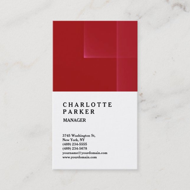 Carte De Visite Professionnel Dark Red White Trendy Manager (Devant)