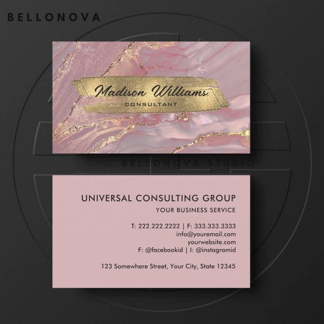 Carte De Visite Professionnel de la Parties scintillant blanche ro (Custom Pink Gold White Glitter Professional Business Card)