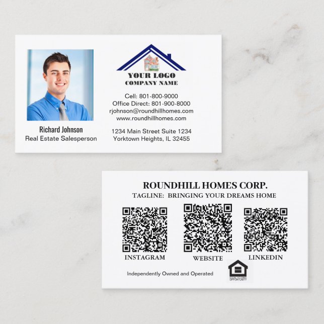 Carte De Visite Professionnel de l'immobilier Ajouter un code QR d (Devant / Derrière)