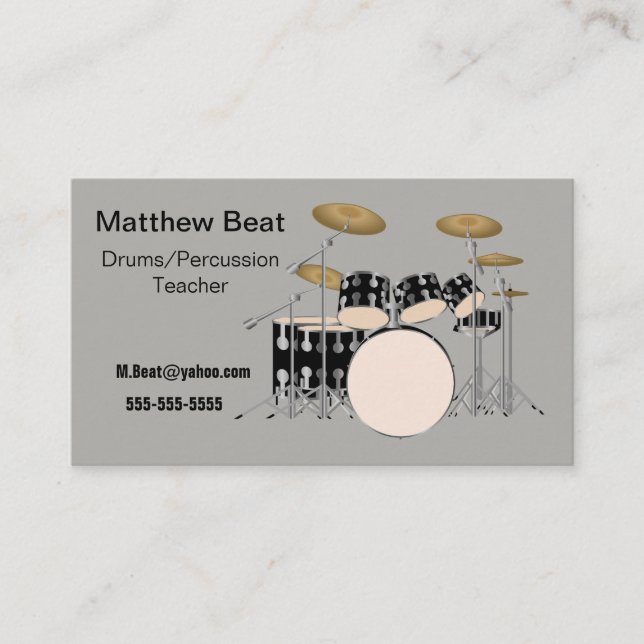 Carte De Visite Professionnel de musique. Tambours/percussion (Devant)