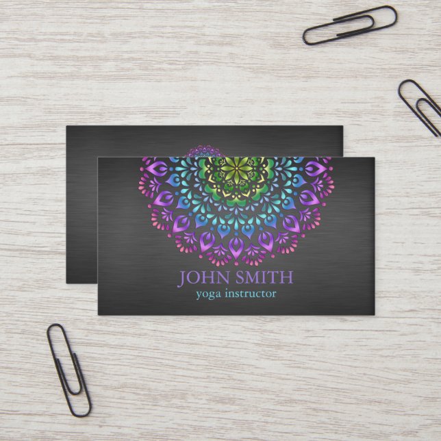 Carte De Visite Professionnel d'instructeur de Yoga Mandala modern (Devant/Arrière en situation)