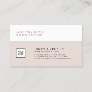 Carte De Visite Professionnel Elegant Beige White Company Plain
