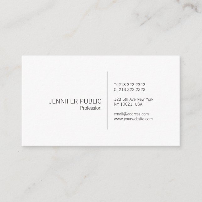 Carte De Visite Professionnel Élégant Blanc Simple Plain Moderne (Devant)
