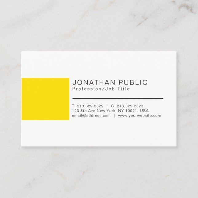Carte De Visite Professionnel Élégant Créatif Blanc Jaune Plaine (Devant)