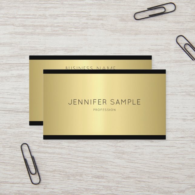 Carte De Visite Professionnel Élégant Design glamour Moderne Or (Devant/Arrière en situation)