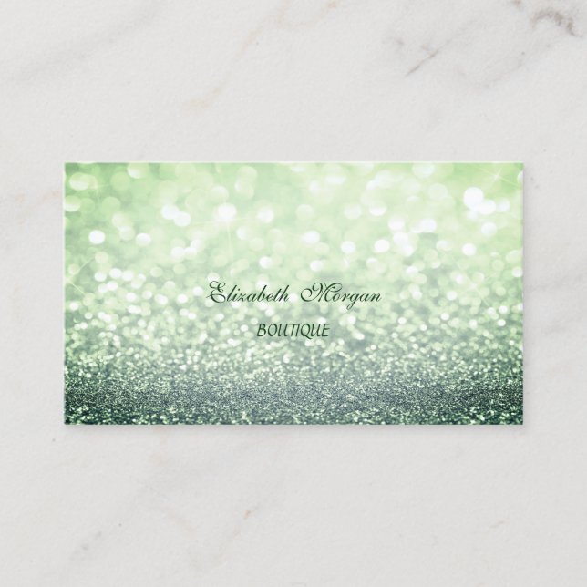 Carte De Visite Professionnel Élégant Glittery Green Bokeh (Devant)