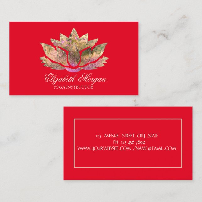 Carte De Visite Professionnel, Élégant, Instructeur de Yoga, Rouge (Devant / Derrière)