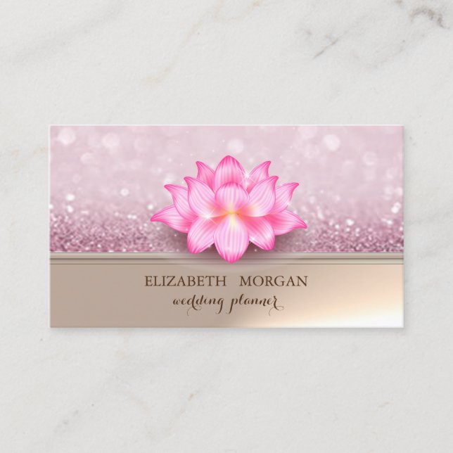 Carte De Visite Professionnel Élégant Lotus Glittery Bokeh (Devant)
