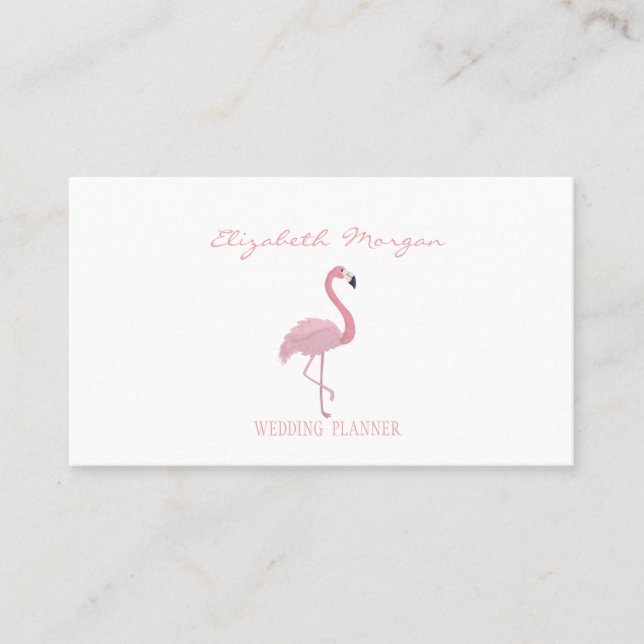 Carte De Visite Professionnel Élégant Moderne Blanc, Flamant rose  (Devant)