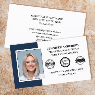 Carte De Visite Professionnel Employé Photo personnalisée Bleu