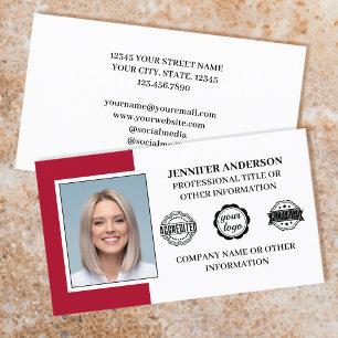 Carte De Visite Professionnel Employé Photo personnalisée Rouge