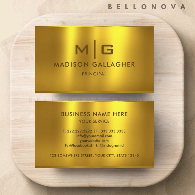 Carte De Visite Professionnel en métal jaune or personnalisé (Custom Gold Yellow Metal Professional Business Card)