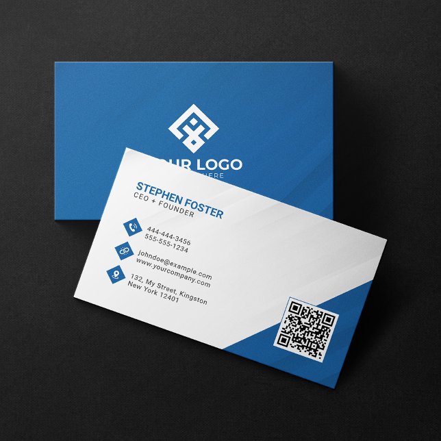 Carte De Visite Professionnel Entreprise Bleu Blanc QR Code Ajoute (Créateur téléchargé)