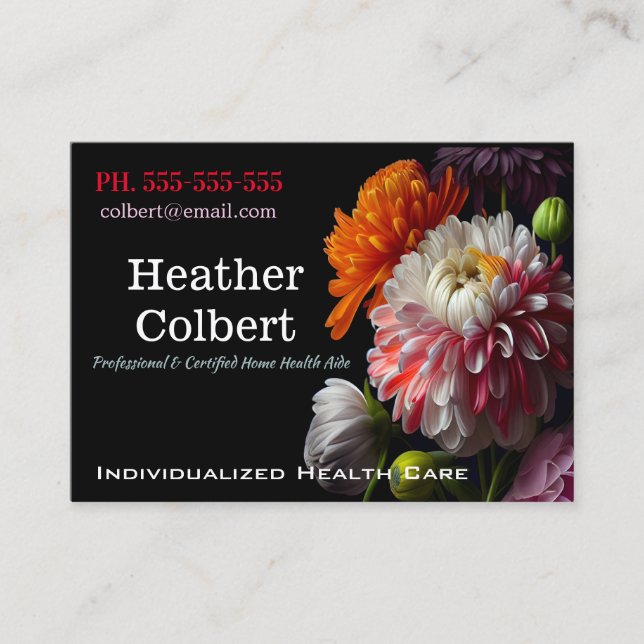 Carte De Visite Professionnel Floral Fancy Black (Devant)