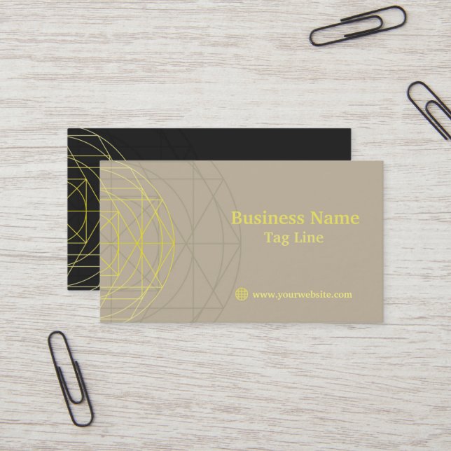 Carte de visite professionnel géométrique noir/jau (Devant/Arrière en situation)