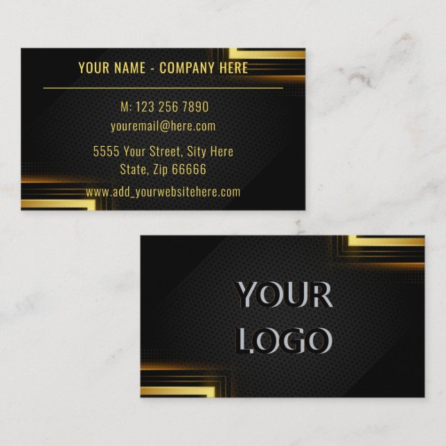 Carte de visite professionnel Gold Black avec logo (Devant / Derrière)