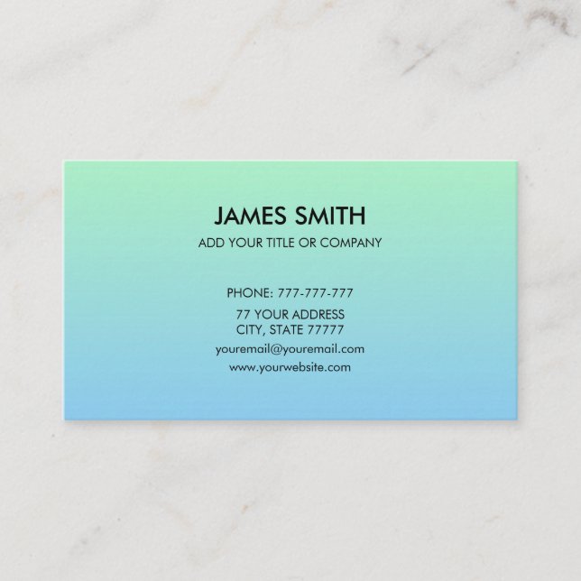 Carte De Visite Professionnel Gradient Pale Green Blue (Devant)