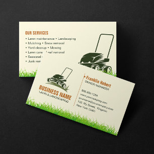 Carte De Visite Professionnel Green Biege Laitier Landscaping Mow