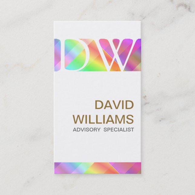 CARTE DE VISITE PROFESSIONNEL HOLOGRAMME IRIDESCENT ÉLÉGANT BLANC (Devant)