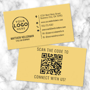Carte De Visite Professionnel Jaune Moderne Minimaliste Code QR Lo