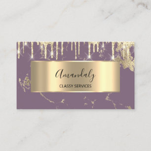 Carte De Visite Professionnel Luxe Gold Royal Marble Purple Drip