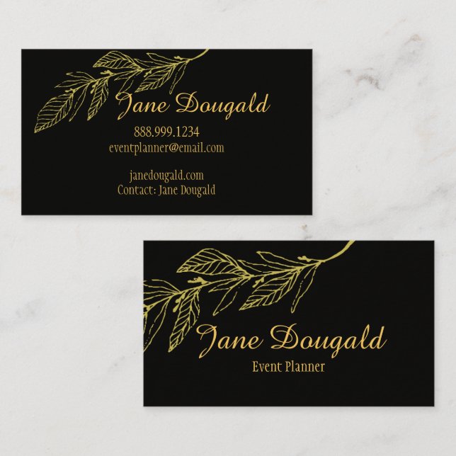 Carte De Visite Professionnel mais élégant classique Black Gold Na (Devant / Derrière)