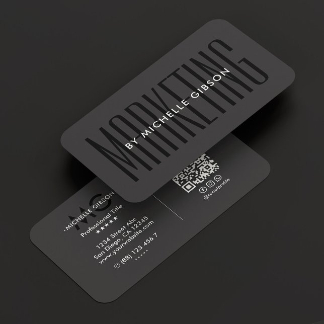 Carte De Visite Professionnel marketing minimal noir gris foncé (Minimal Marketing Professional Black Dark Grey Business Card
)