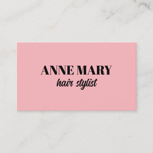 Carte De Visite Professionnel moderne Blush Pink Black Hair Stlist (Devant)