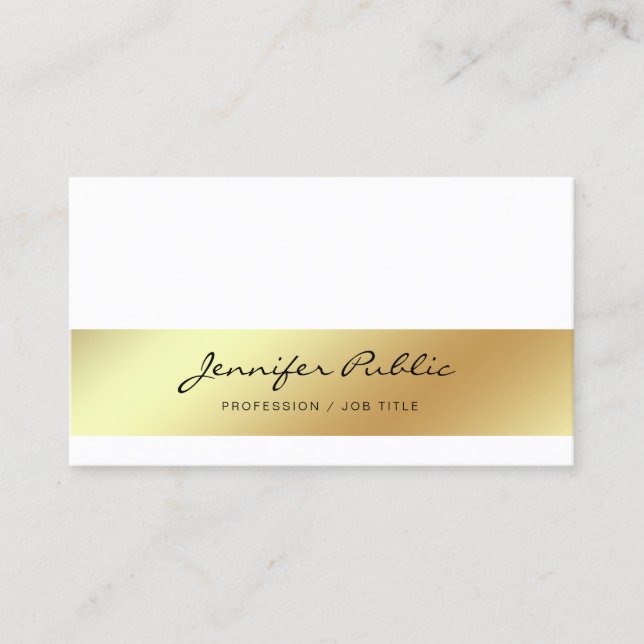 Carte De Visite Professionnel Moderne Design Blanc Or Chic Simple (Devant)
