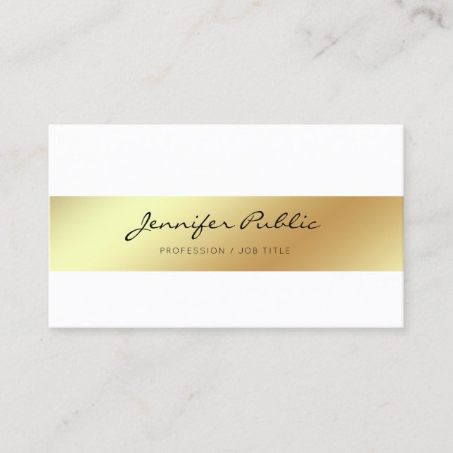 Carte De Visite Professionnel Moderne Élégant Blanc Or Chic Clean (Devant)