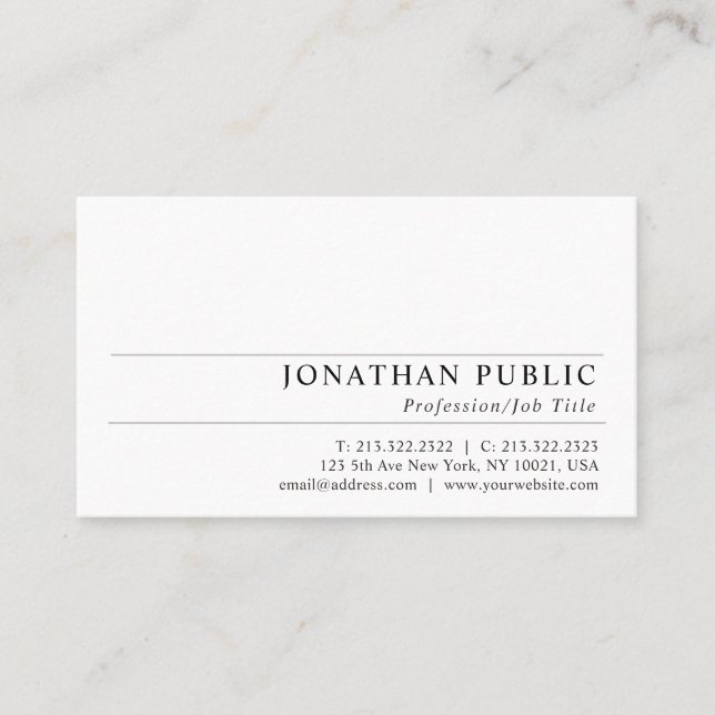 Carte De Visite Professionnel Moderne Élégant Design Chic Plain (Devant)