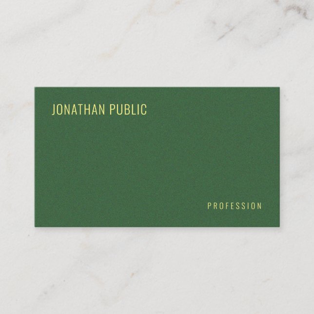 Carte De Visite Professionnel Moderne Élégant Faux Gold Texte Vert (Devant)