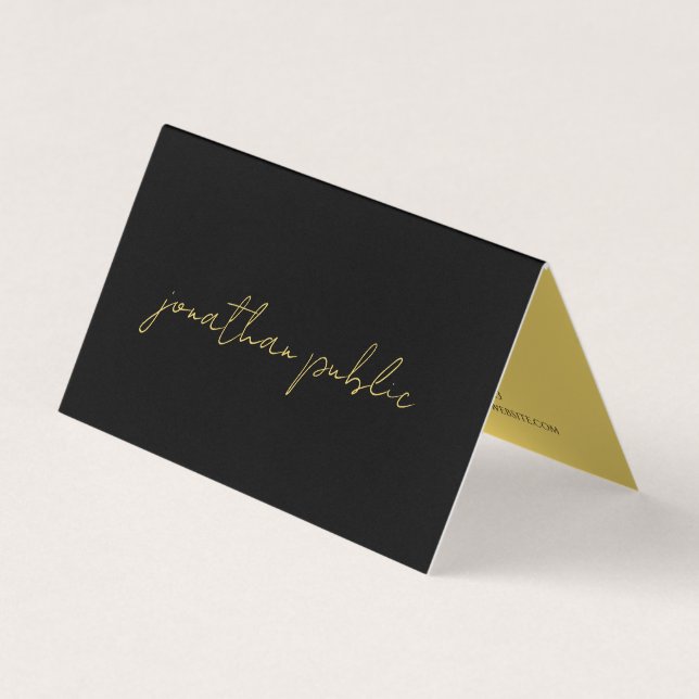 Carte De Visite Professionnel moderne élégant noir & or plié (Devant)